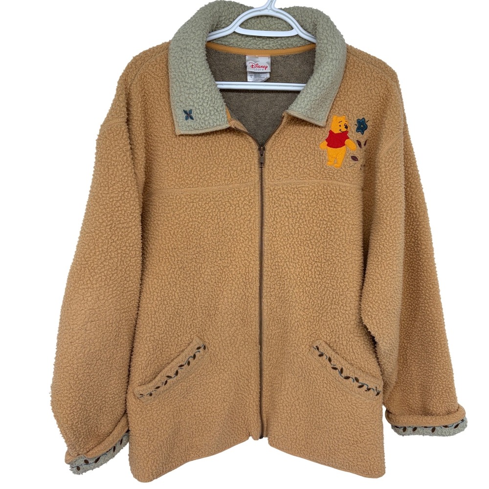 Disney Store Winnie The Pooh Sherpa Fleece Jacket Large Men's Teddy‎ Embroidered